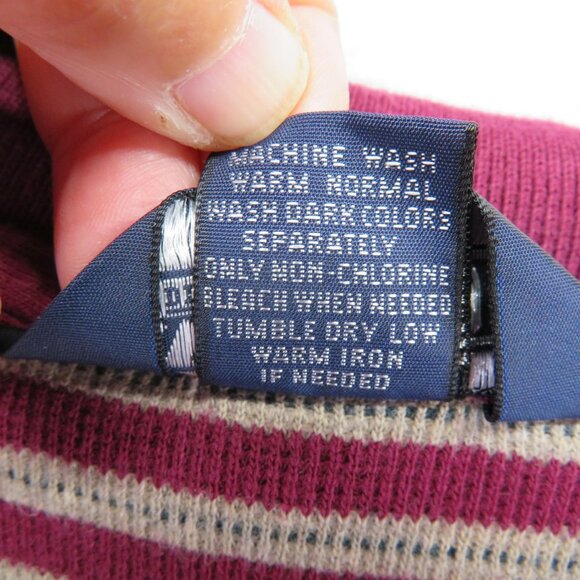 Lands' End Polo Shirt Mens XL Burgundy Gray Striped Long Sleeve Made in USA - Picture 9 of 9
